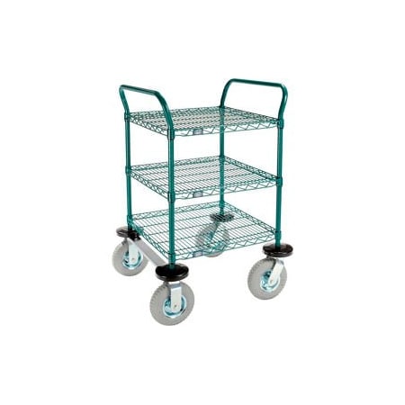 Gec Nexel Utility Cart, 3 Shelf, Poly-Green, 24"L x 24"W x 42"H, Pneumatic Rigid Casters 2424N3G
